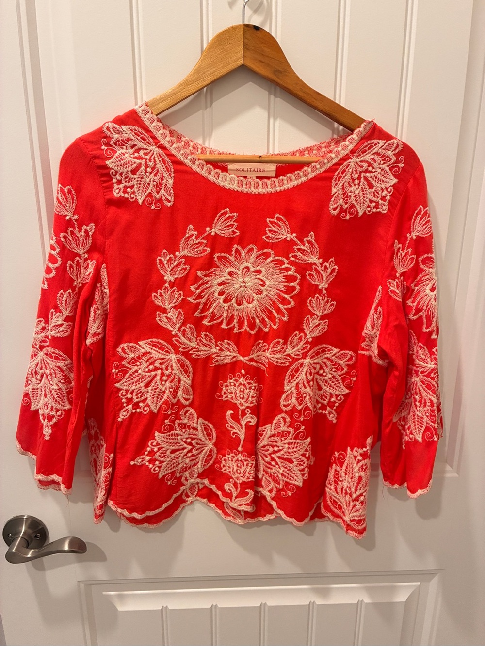 Solitaire Coral Embroidered Peasant Blouse
